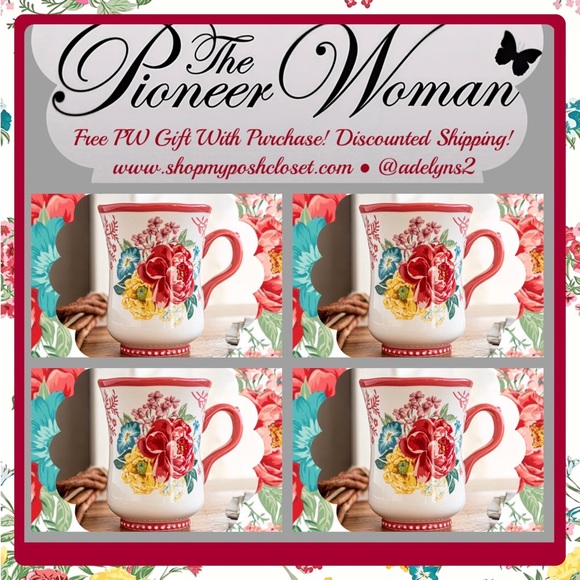 🌺 New Pioneer Woman 2022 Fancy Flourish Pink 18-Ounce Stoneware Mugs, Qty 4 - Picture 4 of 10